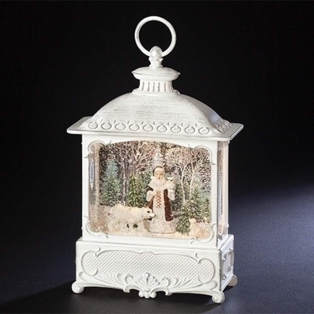 White Polar Bear Santa Lantern LED 12 x 7 Acrylic Decorative Tabletop Snow Water Globe