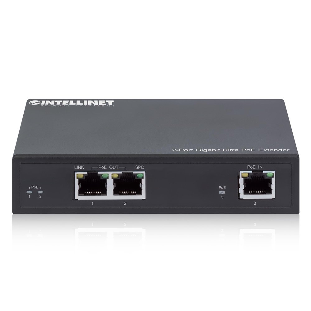 Intellinet 2-Port Indoor Gigabit PoE++ Extender, 60W in, 30W Out, Ultra POE Passthrough Switch, IEEE802.33af/at IEEE802.33BT Compatible- 3 Yr Mfg Warranty-561600