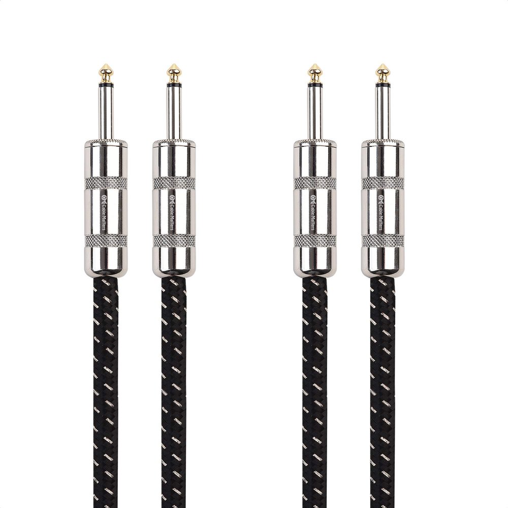 Cable Matters 2-Pack Premium Braided 12 AWG 1/4 Inch Speaker Cable 3 ft with 6.35mm TS Connector