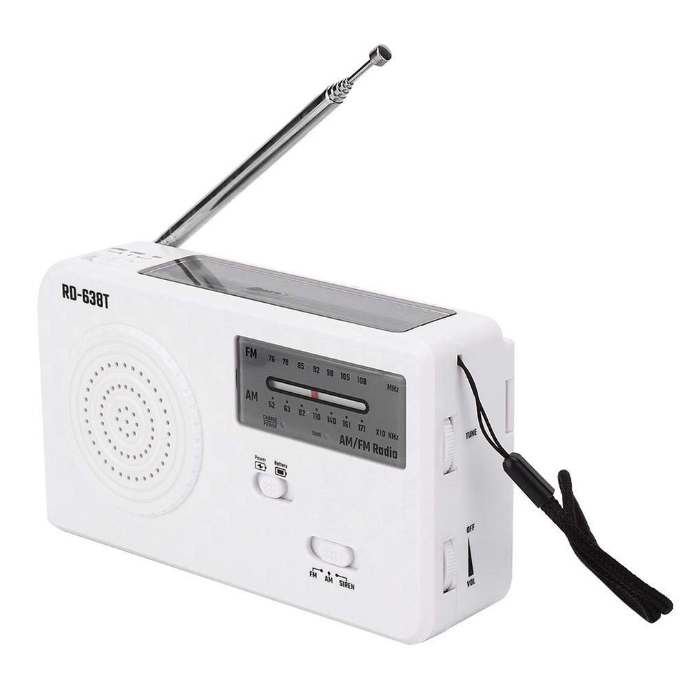 ciciglow Portable Solar Hand Crank AM FM Radio, Outdoor Emergency Radio with LED Flashlight, Smartphone Charger, White