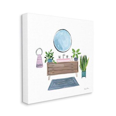 Stupell Industries Bathroom Interior Sink with Plants Blue Pink Artwork, Designed by Farida Zaman Wall Art, 36 x 36, Canvas