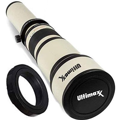 Ultimaxxs Professional Dynamic 650-1300mm Telephoto Zoom Lens with RF T-Mount Adapter Set Compatible with Canon EOS 9000D 800D 760D 750D 700D 1300D 1200D T100, 4000D, 3000D, 2000D, 1500D DSLR Cameras