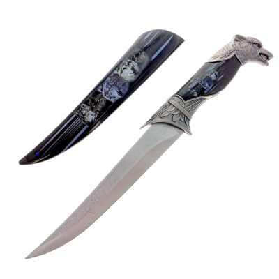 ASR Outdoor 13.5" Collector's Hunting Knife with Animal Head Pommel Black Wolf