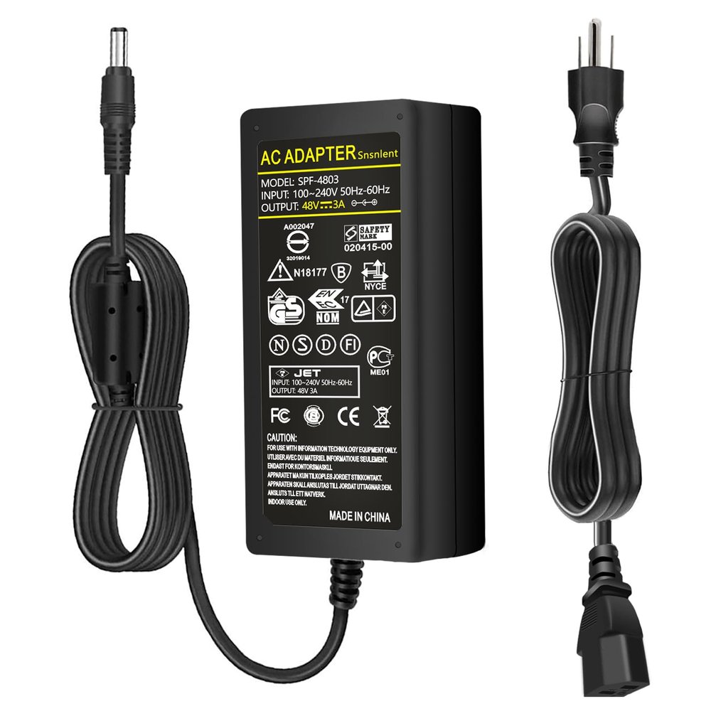 Snsnlent AC DC 48V 3A Power Supply Adapter 144W 48V Charger 48V 3A Switching Power Transformers Interface 5.5 x 2.5mm Suitable for POE Routers Switches Control Systems