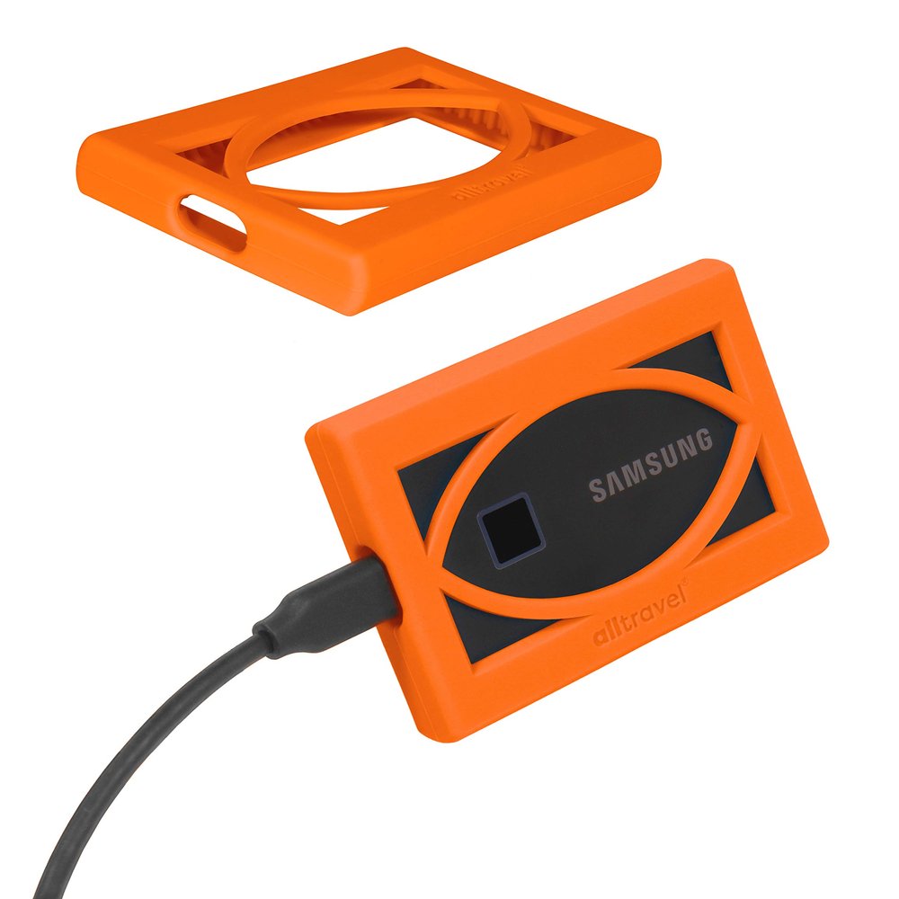 Alltravel Silicone Bumper Sleeve for Samsung T7, T7 Touch Portable SSD - 1TB, 2TB, 500GB - USB 3.2 External Solid State Drives (Orange)