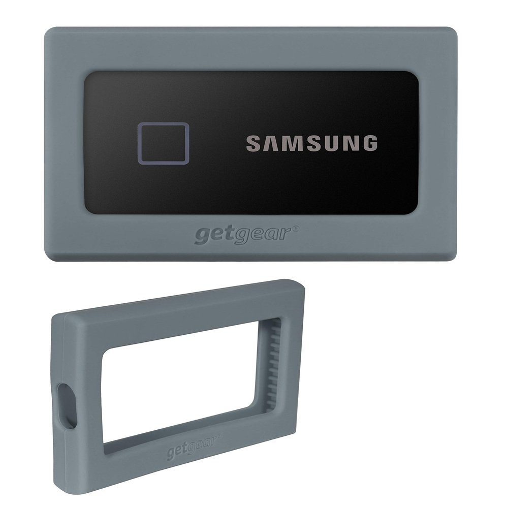 Silicone Bumper for Samsung T7. T7 Touch Portable SSD - 1TB, 2TB, 500GB, USB 3.2, Strong-Shock Absorbing, Slip-Resistant- Black (Gray)