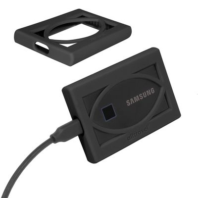 Alltravel External Solid State Drive Bumper Sleeve for Samsung T7,T7 Touch Portable SSD - 1TB, 2TB, 500GB - USB 3.2 External Solid State Drives, Super Strong Bumper Anti Shock, Shake and Drop (Black)