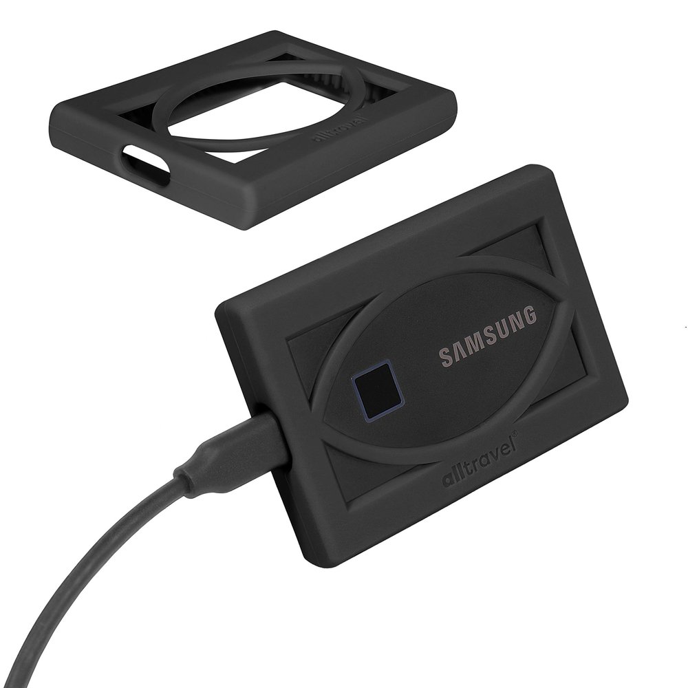 Alltravel External Solid State Drive Bumper Sleeve for Samsung T7,T7 Touch Portable SSD - 1TB, 2TB, 500GB - USB 3.2 External Solid State Drives, Super Strong Bumper Anti Shock, Shake and Drop (Black)