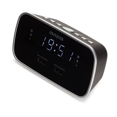 AIWA CRU-19BK: Black Digital Dual USB Charging Alarm Clock Radio for Smartphones and Tablets Charging