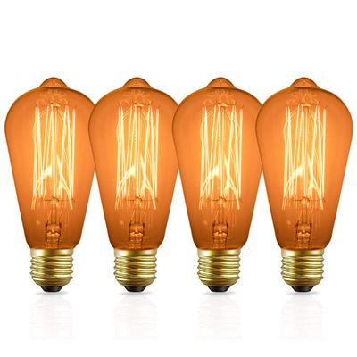 EX ELECTRONIX EXPRESS 4 Pack of ST64 Vintage Edison Light Bulbs with Squirrel Cage Filament - 60W Dimmable Yellow Incandescent Bulbs, 2200K Amber Glow, 110-130 Volts, E26 Medium Base