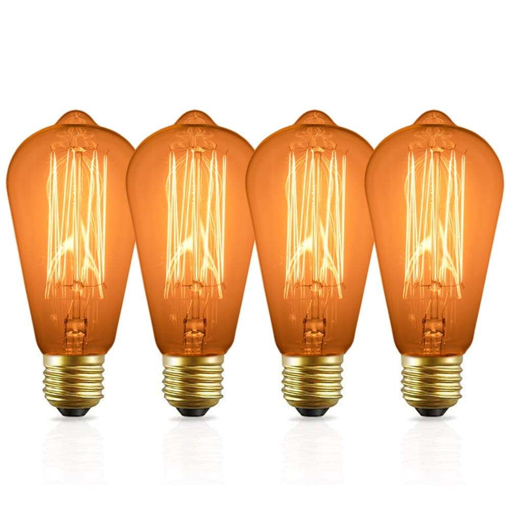 EX ELECTRONIX EXPRESS 4 Pack of ST64 Vintage Edison Light Bulbs with Squirrel Cage Filament - 60W Dimmable Yellow Incandescent Bulbs, 2200K Amber Glow, 110-130 Volts, E26 Medium Base