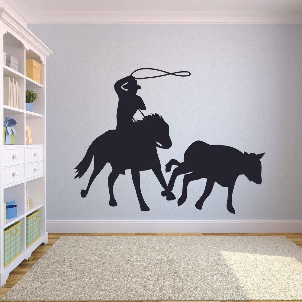 Cowboy Horse Bull Rodeo Country Boots Wall Sticker Vinyl Wall Art Decal for Cowboy Cowgirl Girls Boys Kids Children Bedroom Garage House Home Stickers Wall Art Vinyl Decoration Size (8x10 inch)