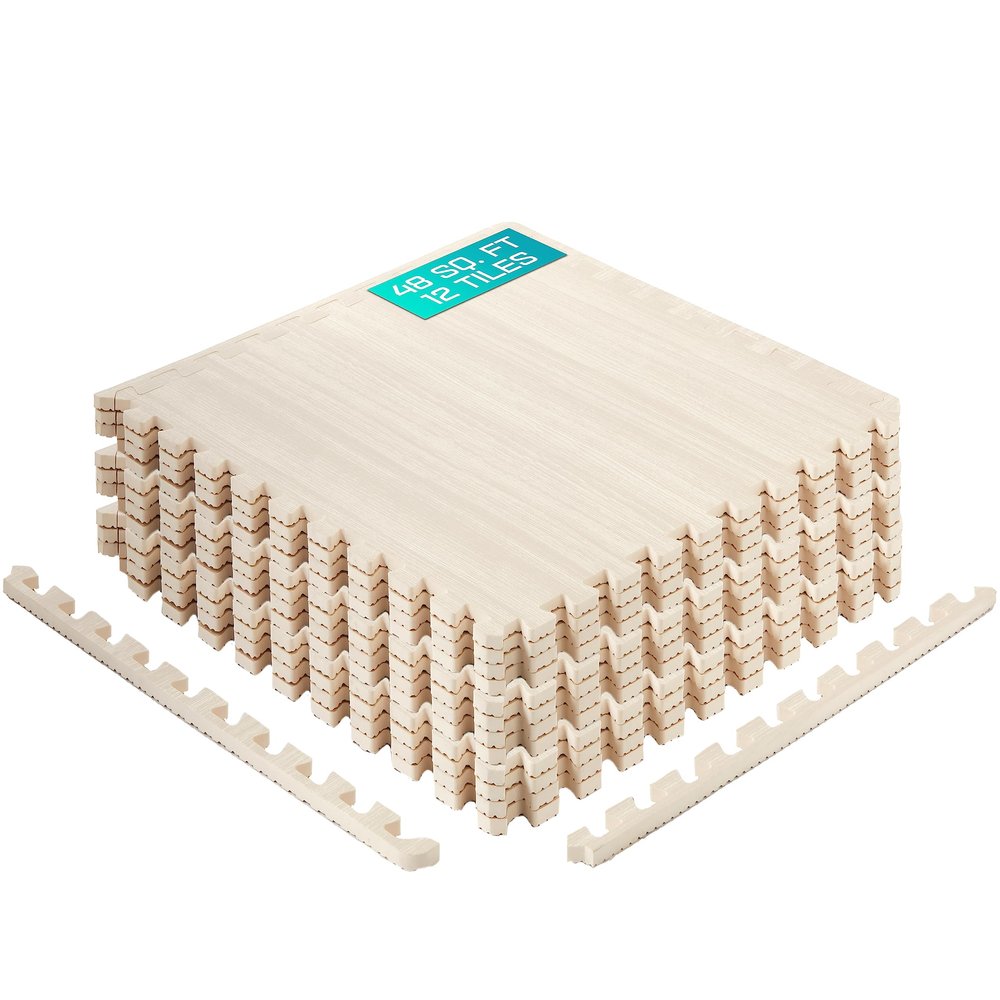 Yes4All EVA Interlocking Mats, Puzzle Floor Tiles, Foam Floor Padding with Border for Furniture, Home Space, Living Room, Garage 48 SQFT