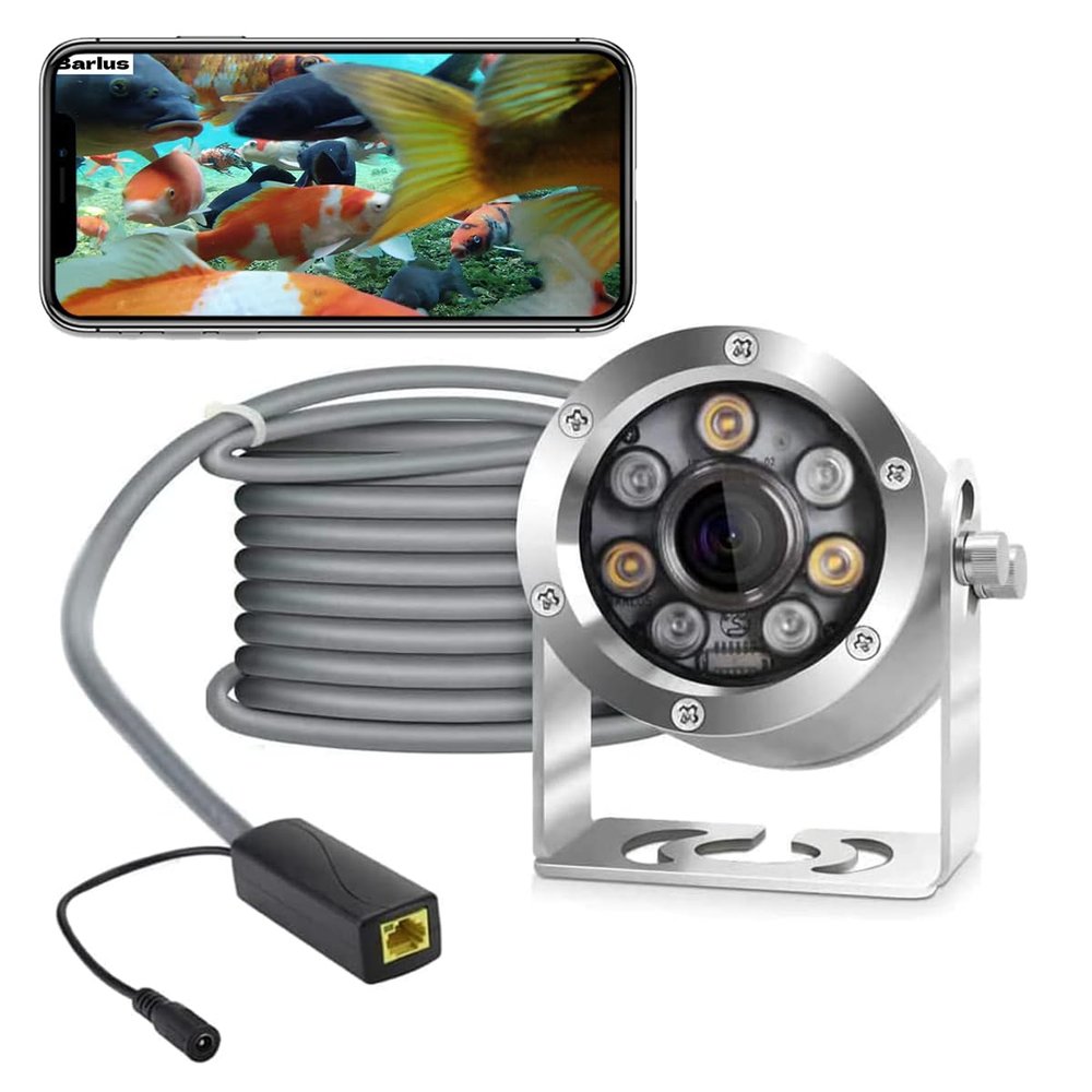 Barlus Underwater Camera POE 5MP CMOS Lens 100 Wide-Angle Sea Stainless Steel with Fill Light IP68 Waterproof Camera for 24/7 koi Pond with 32ft Cable