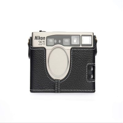 35Ti 28Ti Case, BolinUS Handmade Genuine Real Leather Half Camera Case Bag Cover for Nikon 35Ti 28Ti Camera with Hand Strap (Black)