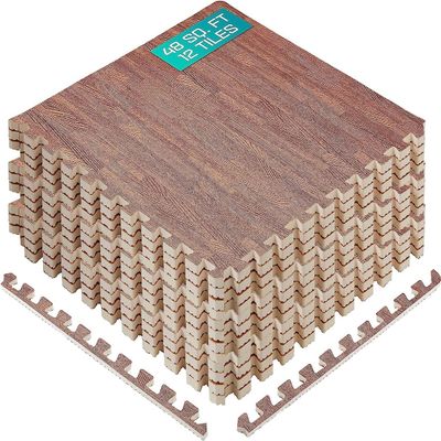 Yes4All EVA Interlocking Mats, Puzzle Floor Tiles, Foam Floor Padding with Border for Furniture, Home Space, Living Room, Garage 48 SQFT