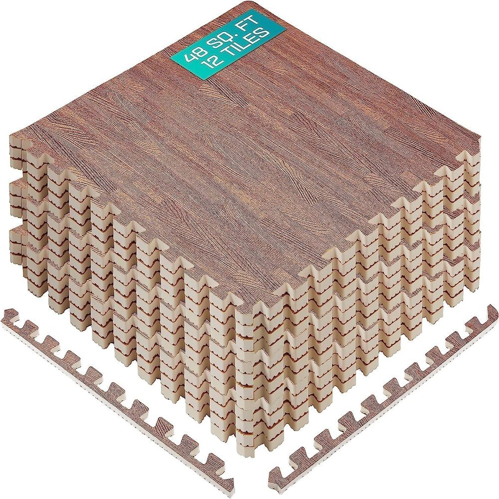 Yes4All EVA Interlocking Mats, Puzzle Floor Tiles, Foam Floor Padding with Border for Furniture, Home Space, Living Room, Garage 48 SQFT