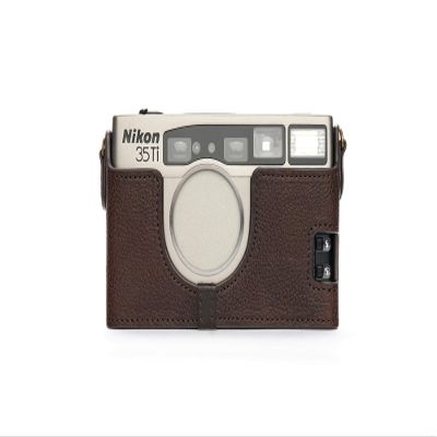 35Ti 28Ti Case, BolinUS Handmade Genuine Real Leather Half Camera Case Bag Cover for Nikon 35Ti 28Ti Camera with Hand Strap (Coffee)