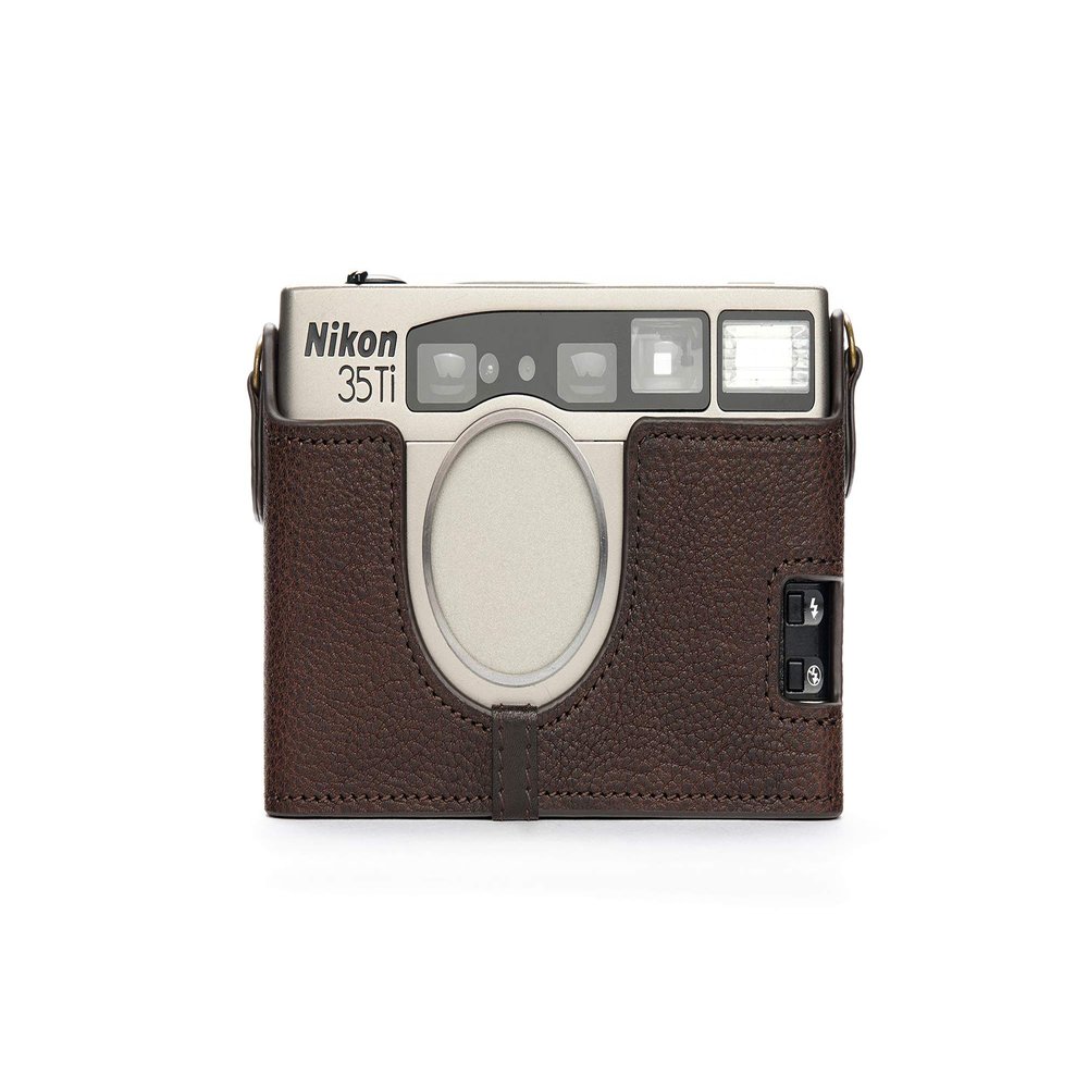 35Ti 28Ti Case, BolinUS Handmade Genuine Real Leather Half Camera Case Bag Cover for Nikon 35Ti 28Ti Camera with Hand Strap (Coffee)