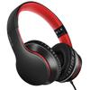 LORELEI X6 Over-Ear Headphones with Microphone, Lightweight Foldable & Portable Stereo Bass Headphones with 1.45M No-Tangle,Wired Headphones for Smartphone Tablet MP3 / 4 (Black-Red) view 1