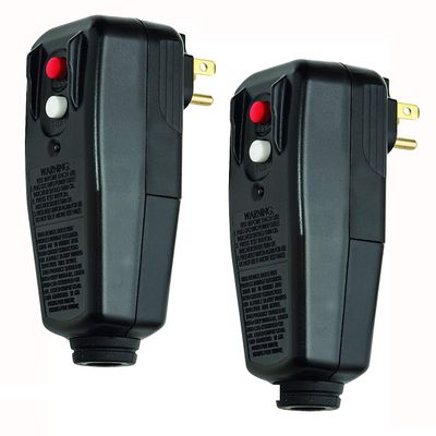 Tower Manufacturing 30434009 Auto-Reset 15 AMP Right Angle GFCI Plug, Black - [2 Pack]