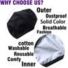 Black Dust Face Mask - All Cotton - Reusable Cloth Comfy Fabric Mask view 2
