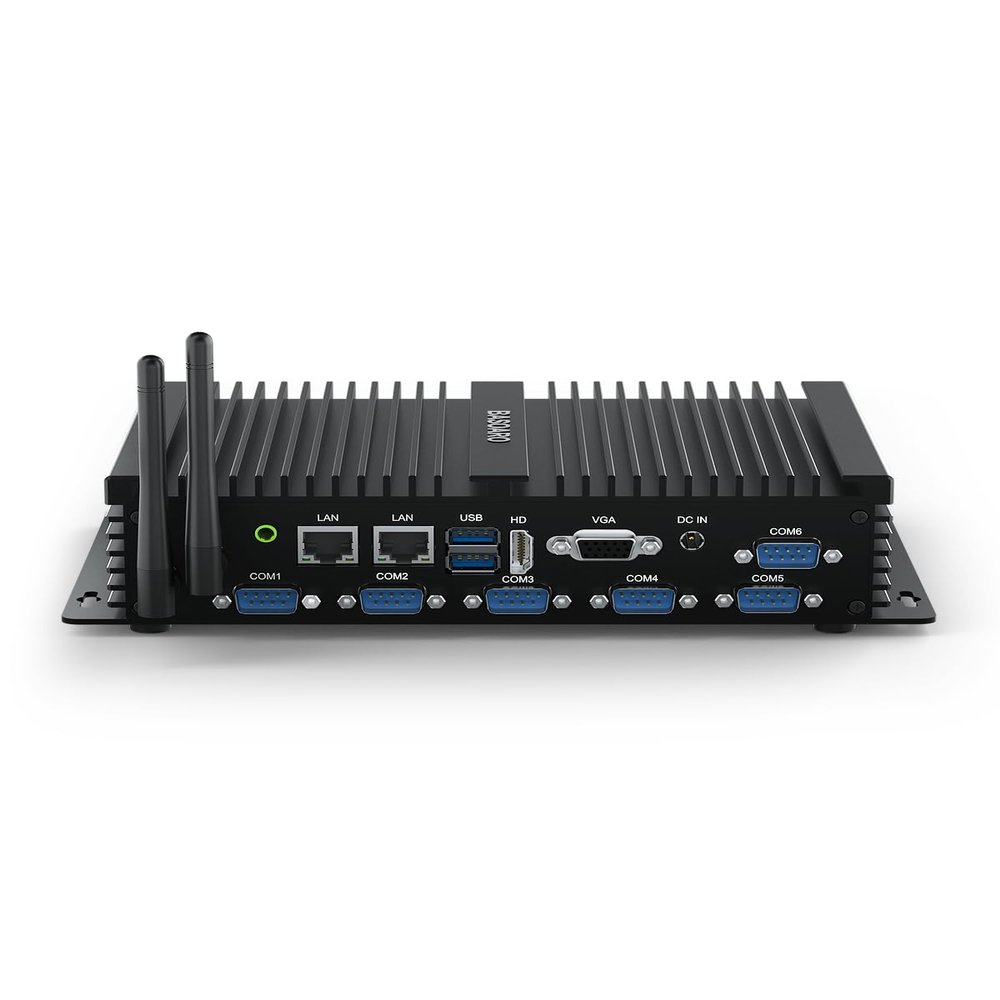 BASOARO Fanless Industrial Mini Computer RS232 Core i5 4200U, Dual RJ45 LAN, 8G RAM 512G SSD 1TB HDD, HD VGA Dual 4K HD Display, 6 RS232 COM, Dual Band WiFi, BT 4.0, Small Form Factor PC