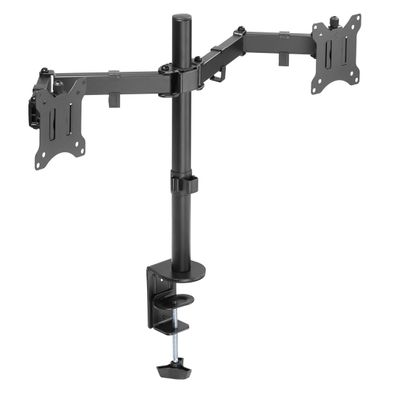 AMER Dual LCD LED Monitor Desk Mount Stand with C-clamp | Heavy Duty Fully Adjustable Arms Hold 2 Screens up to 32 inches (2EZCLAMP)