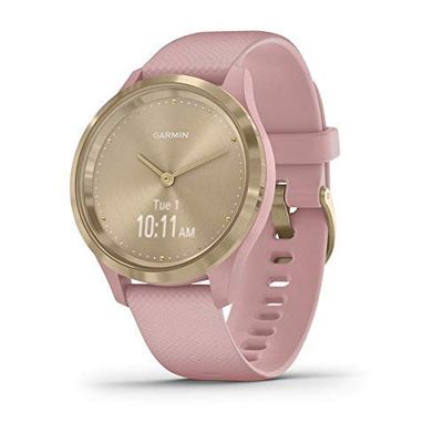 Garmin vivomove 3s, Smaller-Sized Hybrid Smartwatch with Real Watch Hands and Hidden Touchscreen Display, Light Gold with Rose Case and Band (Renewed)
