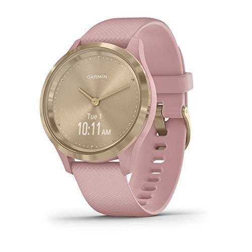 Garmin vivomove 3s, Smaller-Sized Hybrid Smartwatch with Real Watch Hands and Hidden Touchscreen Display, Light Gold with Rose Case and Band (Renewed)