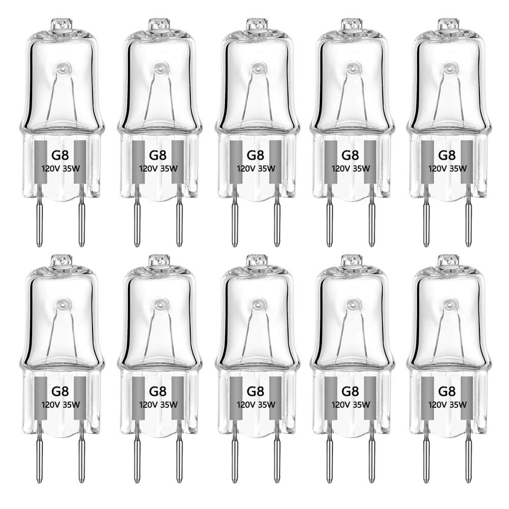 YBEK G8 Halogen Light Bulbs 35W 120V 2Pin Xenon Under Cabinet Puck Lighting Replacements 2700K Warm White(Pack of 10)