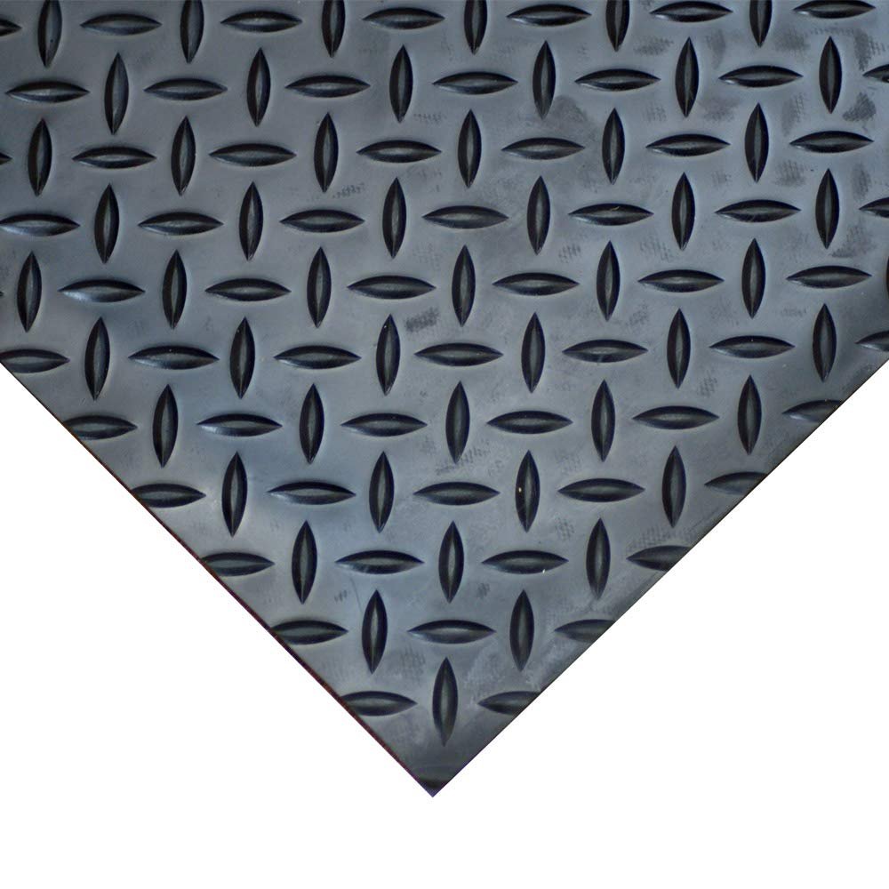 Goodyear Diamond-Plate Rubber Flooring - 3.5mm x 36" x 8ft - Black