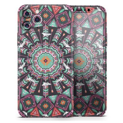 Mirrored Coral and Colored Vector Aztec Pattern - DesignSkinz Protective Vinyl Decal Wrap Skin Cover Compatible with The Apple iPhone Xs (Full-Body, Screen Trim & Back Glass Skin)