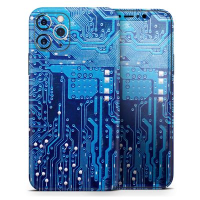 Blue Circuit Board V1 - DesignSkinz Protective Vinyl Decal Wrap Skin Cover Compatible with The Apple iPhone 11 (Full-Body, Screen Trim & Back Glass Skin)