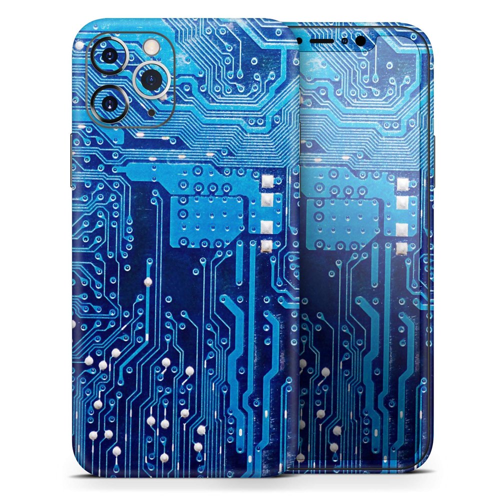 Blue Circuit Board V1 - DesignSkinz Protective Vinyl Decal Wrap Skin Cover Compatible with The Apple iPhone 11 (Full-Body, Screen Trim & Back Glass Skin)
