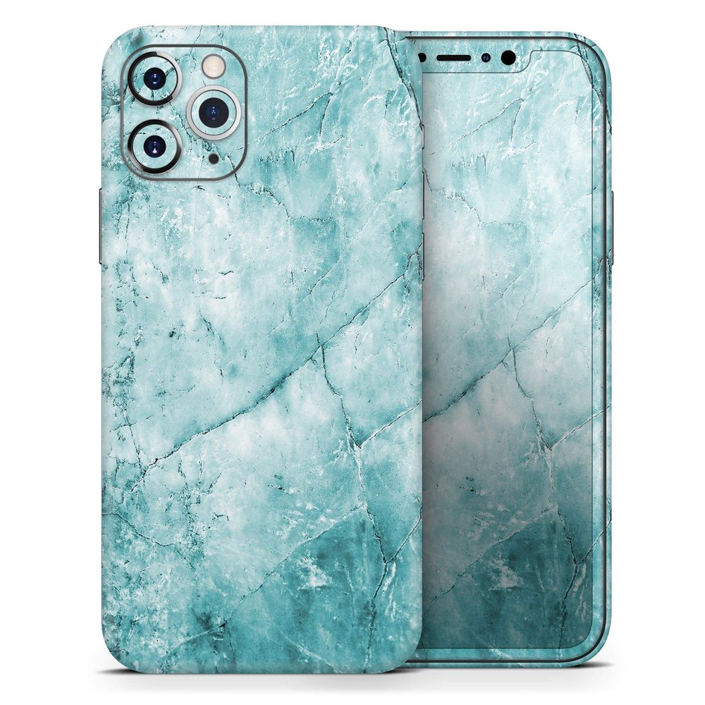 Cracked Turquise Marble Surface 2 - DesignSkinz Protective Vinyl Decal Wrap Skin Cover Compatible with the Apple iPhone 11 Pro (Full-Body, Screen Trim & Back Glass Skin)
