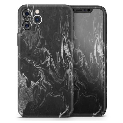 Black & Silver Marble Swirl V1 - DesignSkinz Protective Vinyl Decal Wrap Skin Cover Compatible with The Apple iPhone Xs Max (Full-Body, Screen Trim & Back Glass Skin)