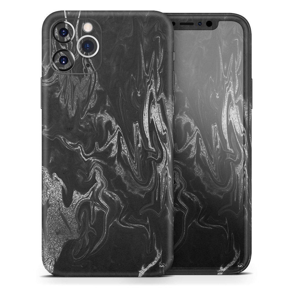 Black & Silver Marble Swirl V1 - DesignSkinz Protective Vinyl Decal Wrap Skin Cover Compatible with The Apple iPhone Xs Max (Full-Body, Screen Trim & Back Glass Skin)