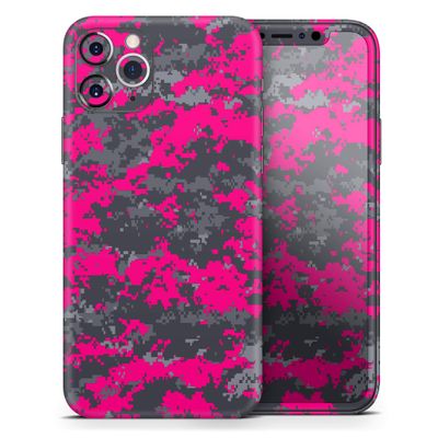 Bright Pink V2 and Gray Digital Camouflage - DesignSkinz Protective Vinyl Decal Wrap Skin Cover Compatible with The Apple iPhone XR (Full-Body, Screen Trim & Back Glass Skin)