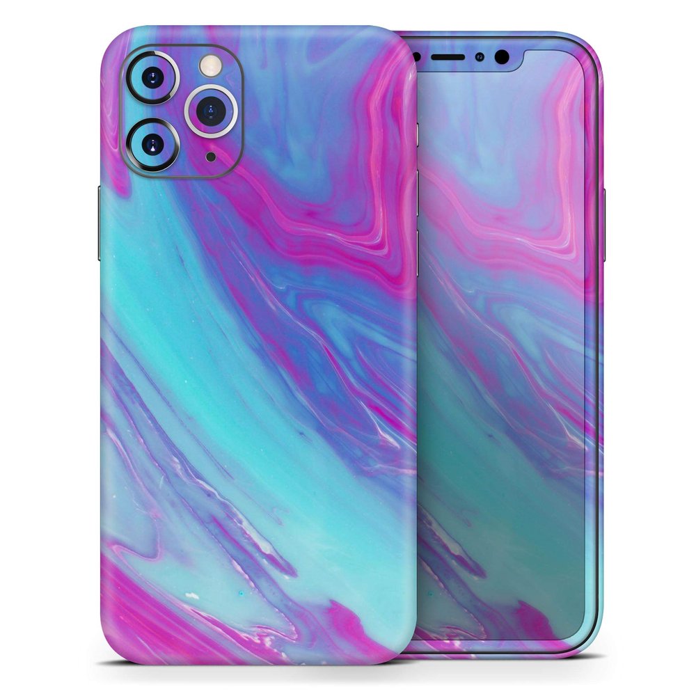 Marbleized Pink Ocean Blue v32 - DesignSkinz Protective Vinyl Decal Wrap Skin Cover Compatible with The Apple iPhone 11 Pro (Full-Body, Screen Trim & Back Glass Skin)