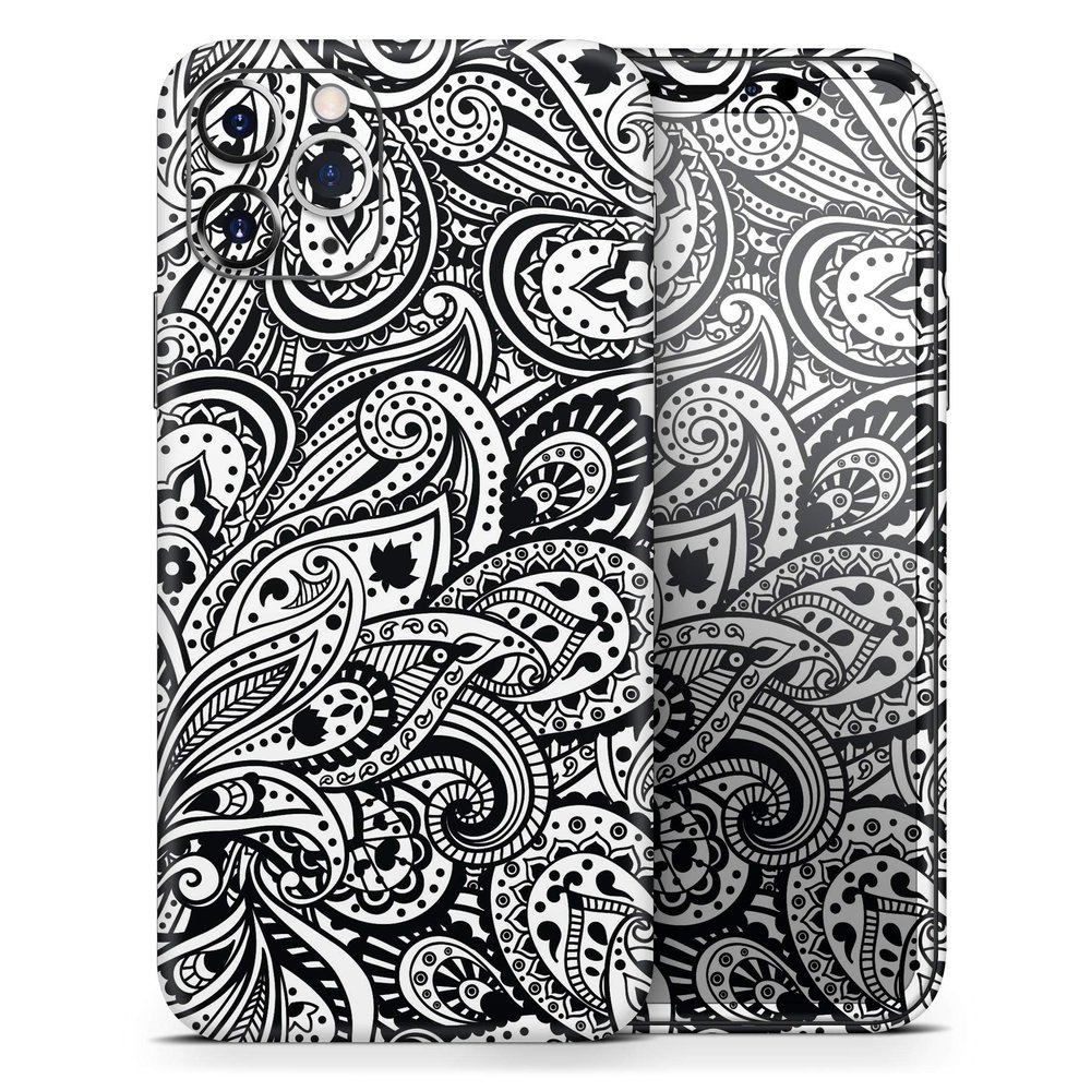 Black and White Aztec Paisley - DesignSkinz Protective Vinyl Decal Wrap Skin Cover Compatible with The Apple iPhone Xs (Full-Body, Screen Trim & Back Glass Skin)
