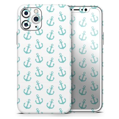 Teal Micro Anchors - DesignSkinz Protective Vinyl Decal Wrap Skin Cover Compatible with The Apple iPhone SE (2020) (Full-Body, Screen Trim & Back Glass Skin)
