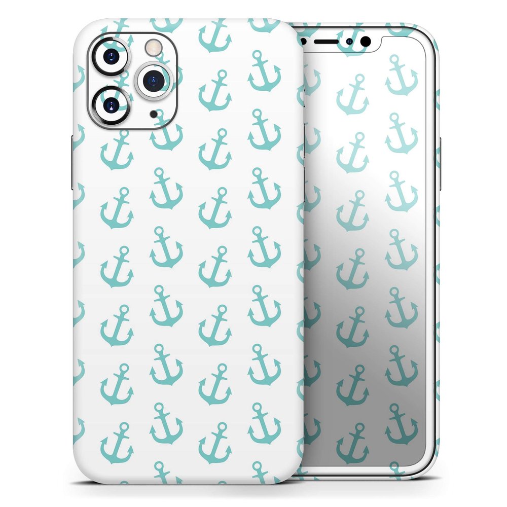 Teal Micro Anchors - DesignSkinz Protective Vinyl Decal Wrap Skin Cover Compatible with The Apple iPhone SE (2020) (Full-Body, Screen Trim & Back Glass Skin)