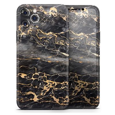 Black and Gold Marble Surface - DesignSkinz Protective Vinyl Decal Wrap Skin Cover Compatible with The Apple iPhone SE (2020) (Full-Body, Screen Trim & Back Glass Skin)