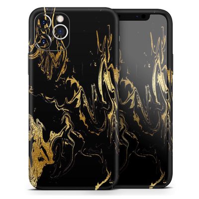 Black & Gold Marble Swirl V1 - DesignSkinz Protective Vinyl Decal Wrap Skin Cover Compatible with The Apple iPhone Xs Max (Full-Body, Screen Trim & Back Glass Skin)