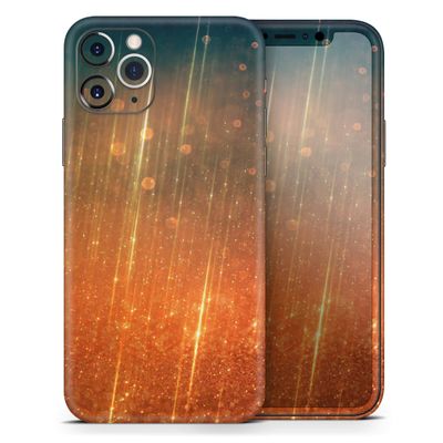 Orange Scratched Surface with Gold Beams - DesignSkinz Protective Vinyl Decal Wrap Skin Cover Compatible with The Apple iPhone Xs Max (Full-Body, Screen Trim & Back Glass Skin)