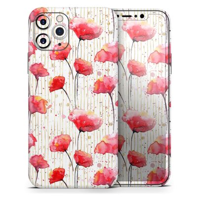 Karamfila Watercolo Poppies V15 - DesignSkinz Protective Vinyl Decal Wrap Skin Cover Compatible with The Apple iPhone Xs Max (Full-Body, Screen Trim & Back Glass Skin)