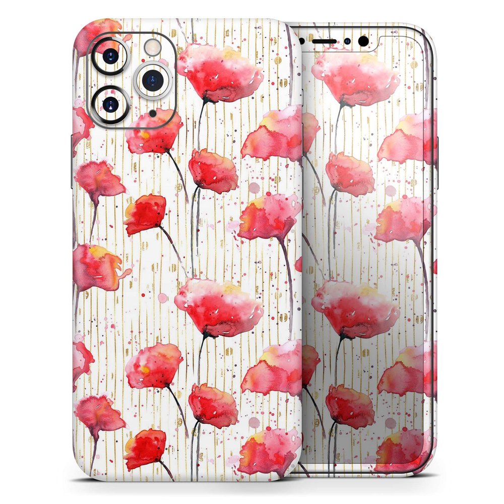 Karamfila Watercolo Poppies V15 - DesignSkinz Protective Vinyl Decal Wrap Skin Cover Compatible with The Apple iPhone Xs Max (Full-Body, Screen Trim & Back Glass Skin)