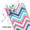 Vibrant Pink & Blue Layered Chevron Pattern - DesignSkinz Protective Vinyl Decal Wrap Skin Cover Compatible with the Apple iPhone SE (2020) (Full-Body, Screen Trim & Back Glass Skin) view 3