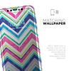 Vibrant Pink & Blue Layered Chevron Pattern - DesignSkinz Protective Vinyl Decal Wrap Skin Cover Compatible with the Apple iPhone SE (2020) (Full-Body, Screen Trim & Back Glass Skin) view 4